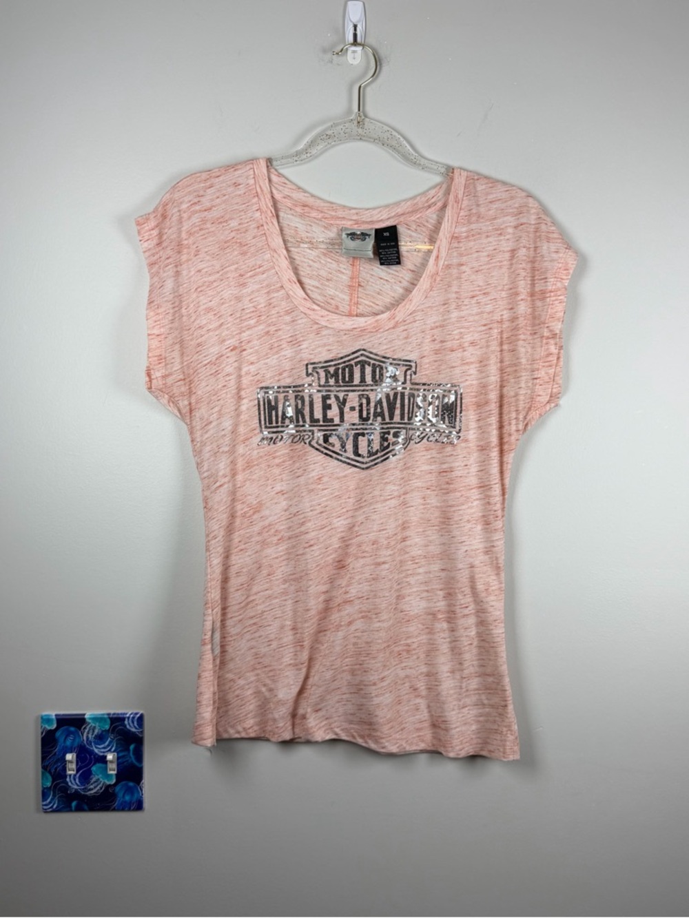 Harley Davidson T-Shirt Women XS Orange Shimmer Graphic Print Top Burnout Rodeo